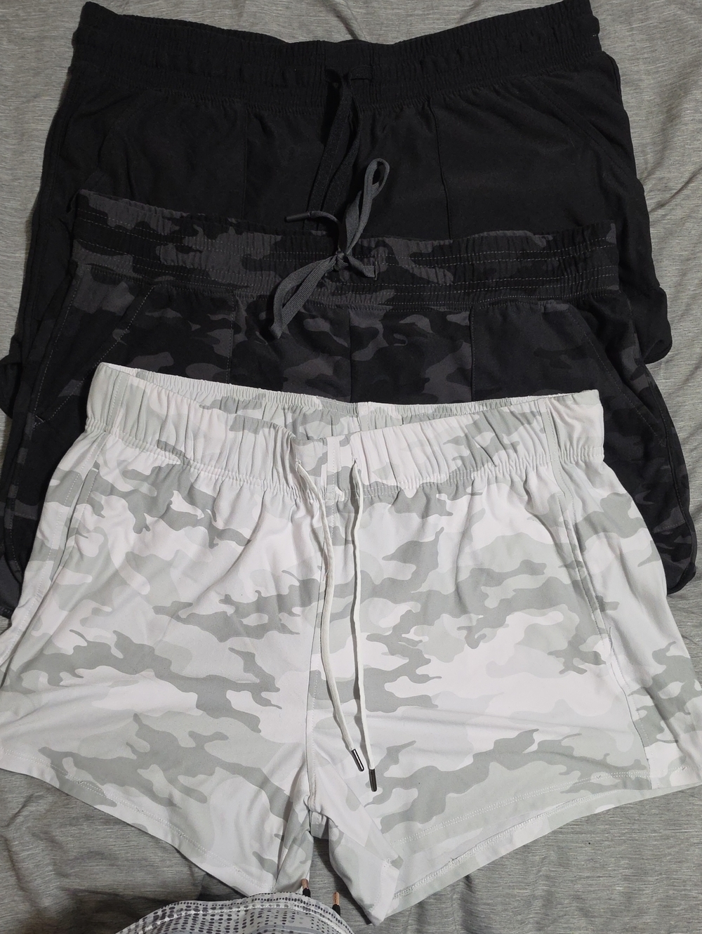 Women’s Camo Drawstring Shorts - Black & White Bundle, Solid Black